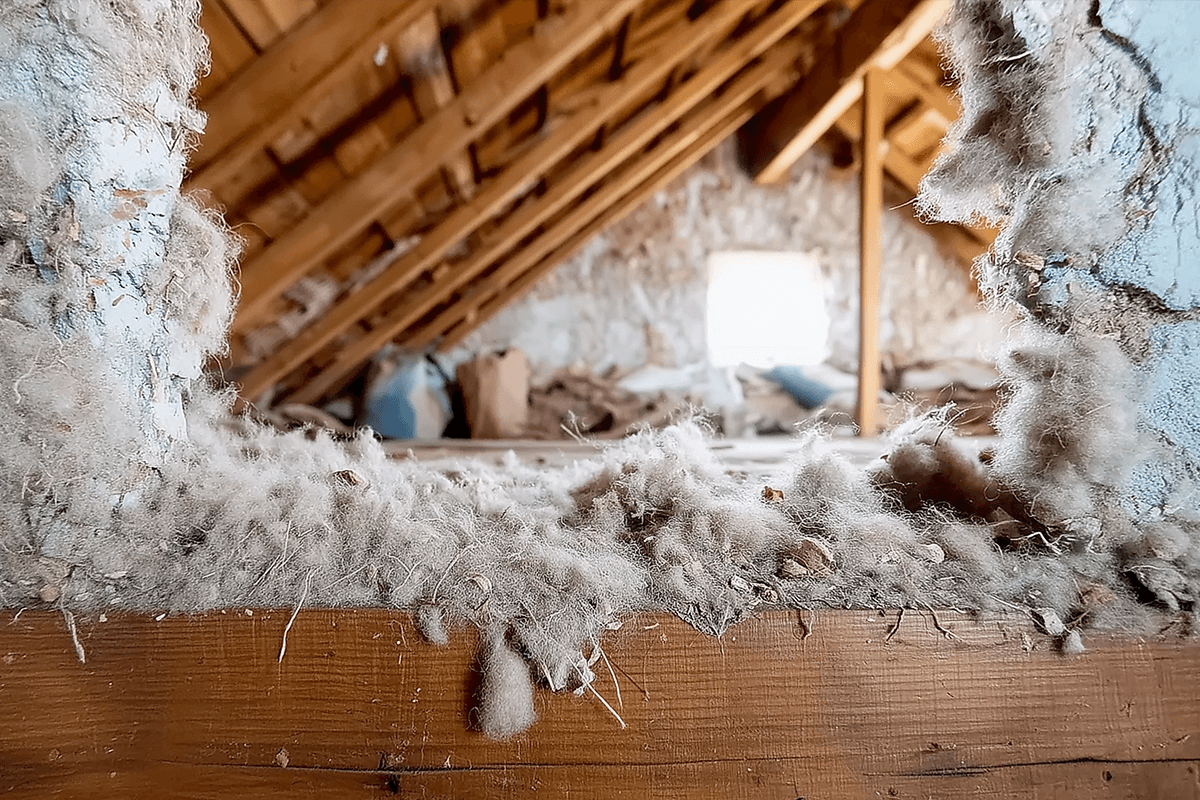 Loose fill asbestos insulation in a loft space